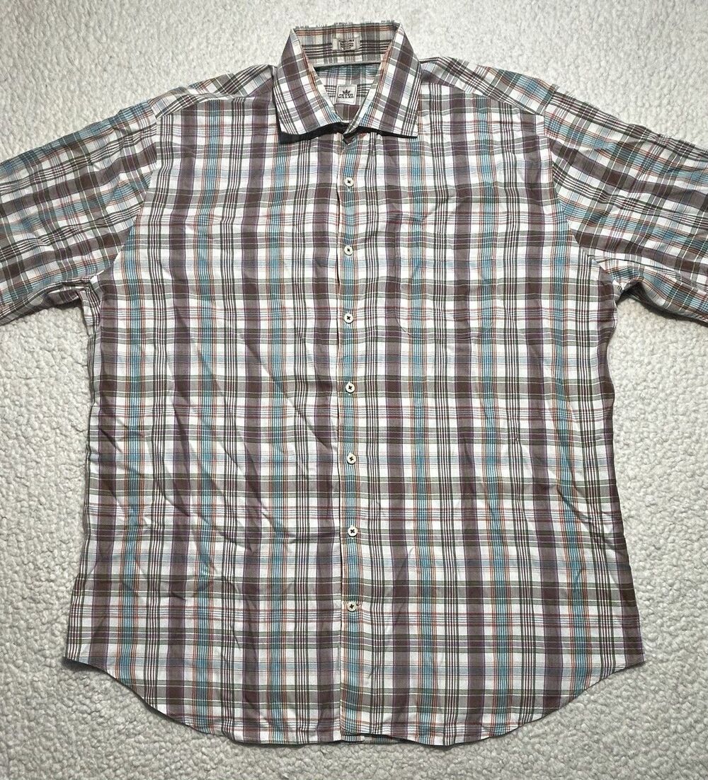 Peter Millar Collection Men's Plaid Button Down Shirt Multicolor Cotton Size XL